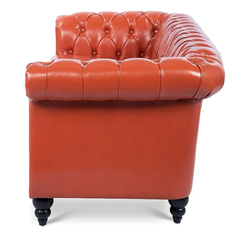 84.65 Chesterfield Tufted Faux Leather Sofa with Rolled Arms