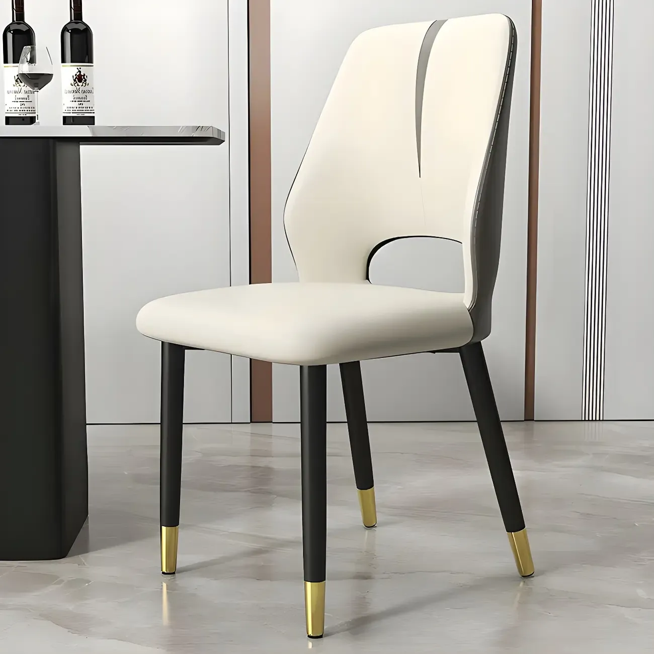 Faux Leather Wingback Metal Legs Dining Chairs