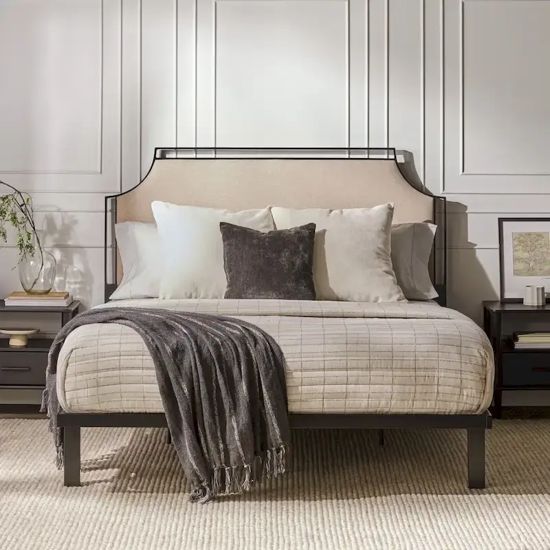 Middlebrook Designs Upholstered Curved Metal Queen Bedframe