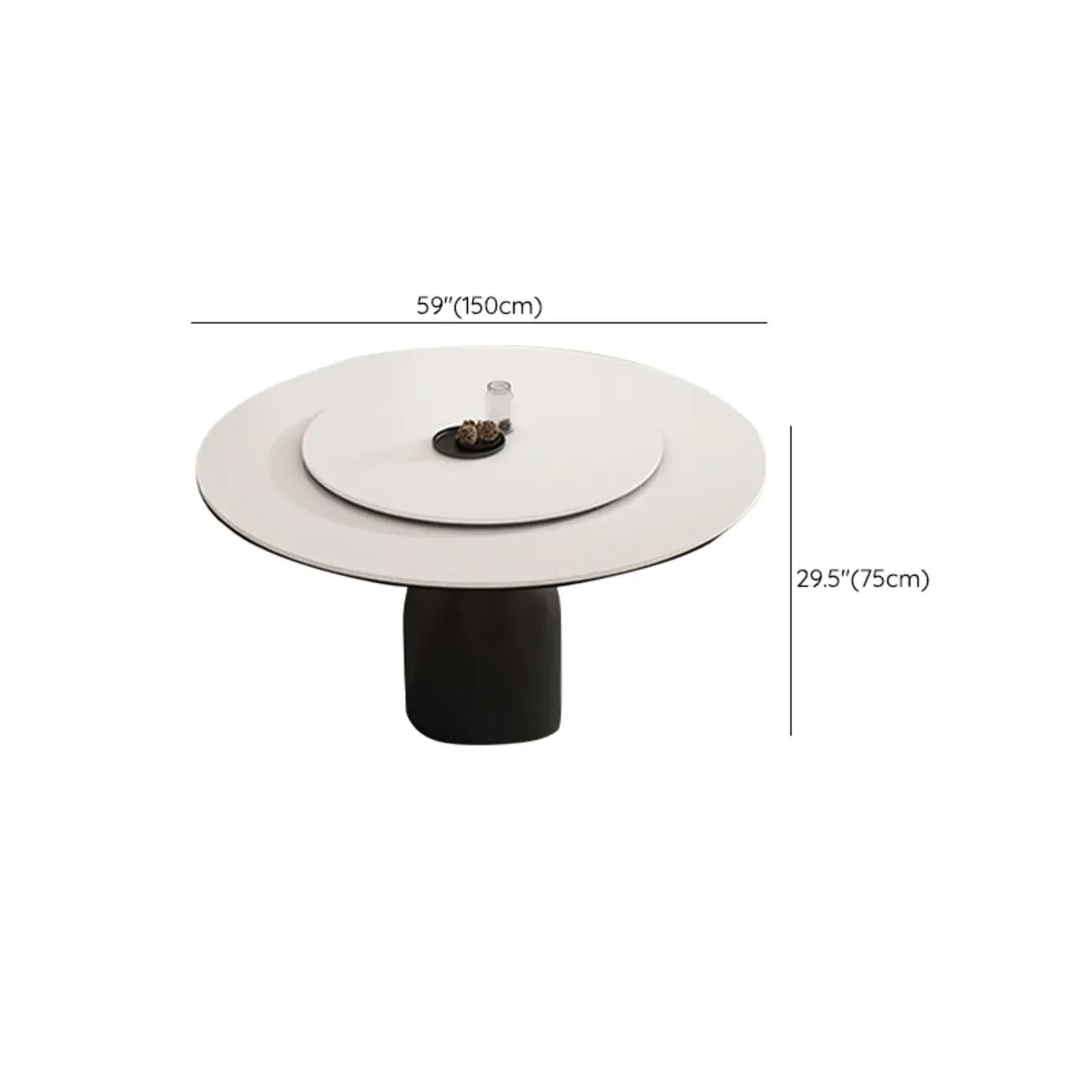 Simple Black Wood Round Stone Dining Table