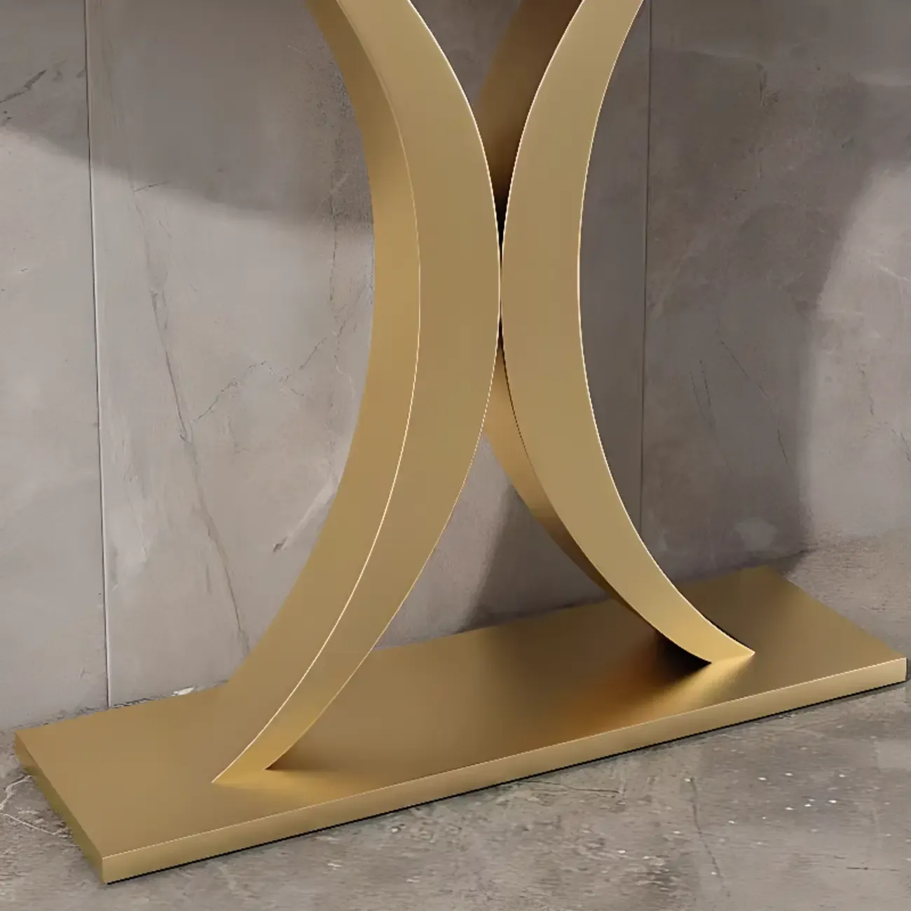 White Half-Circle Stone Rose Gold Entryway Console Table