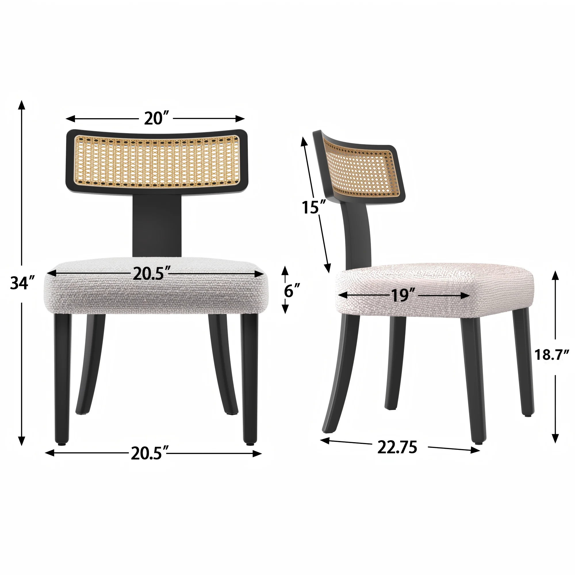 Wood and Rattan Mid Century Modern Dining Chairs Set of 2