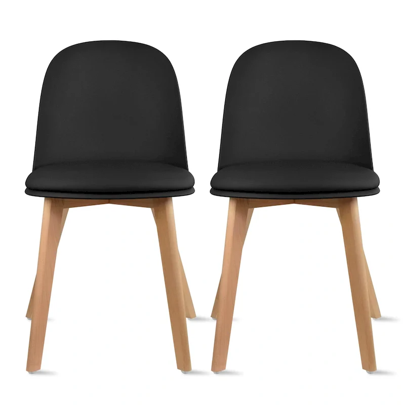 Set of 2 Dining Side Chair with Back Armless Plastic Seat Wooden Legs Kitchen Desk Task Computer
