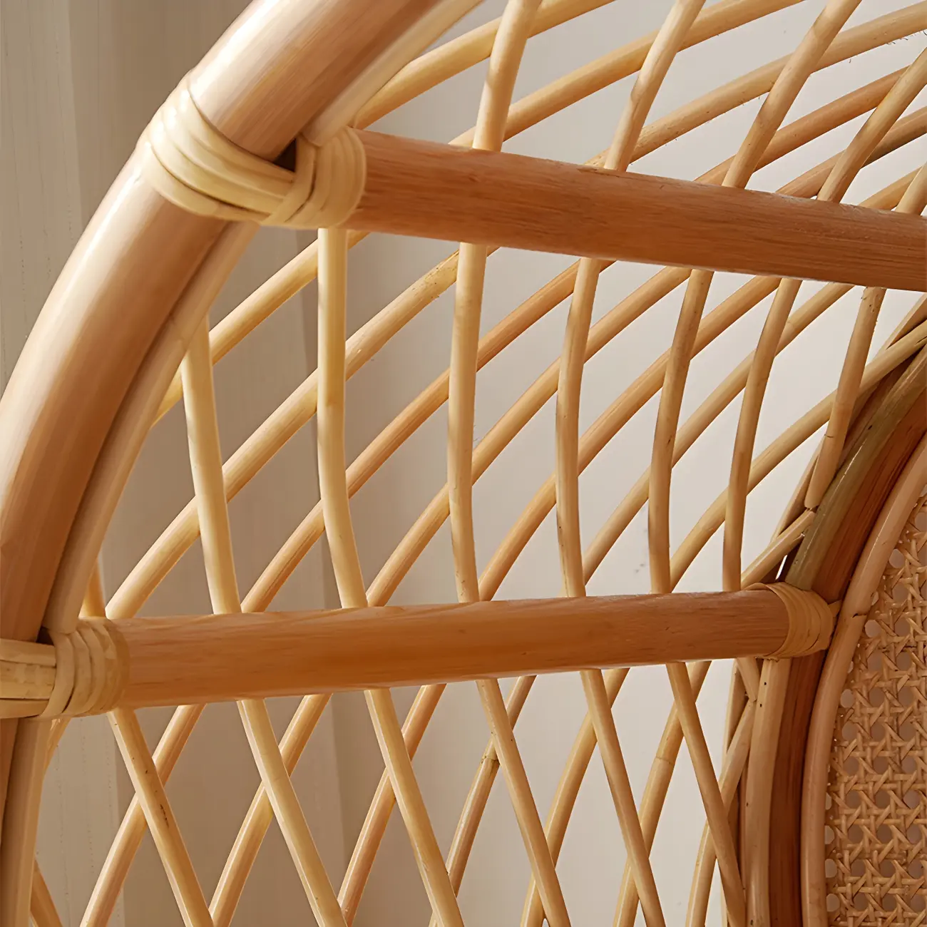 Light Wood Arch Rattan Bookshelf 5-Tier Bookcase