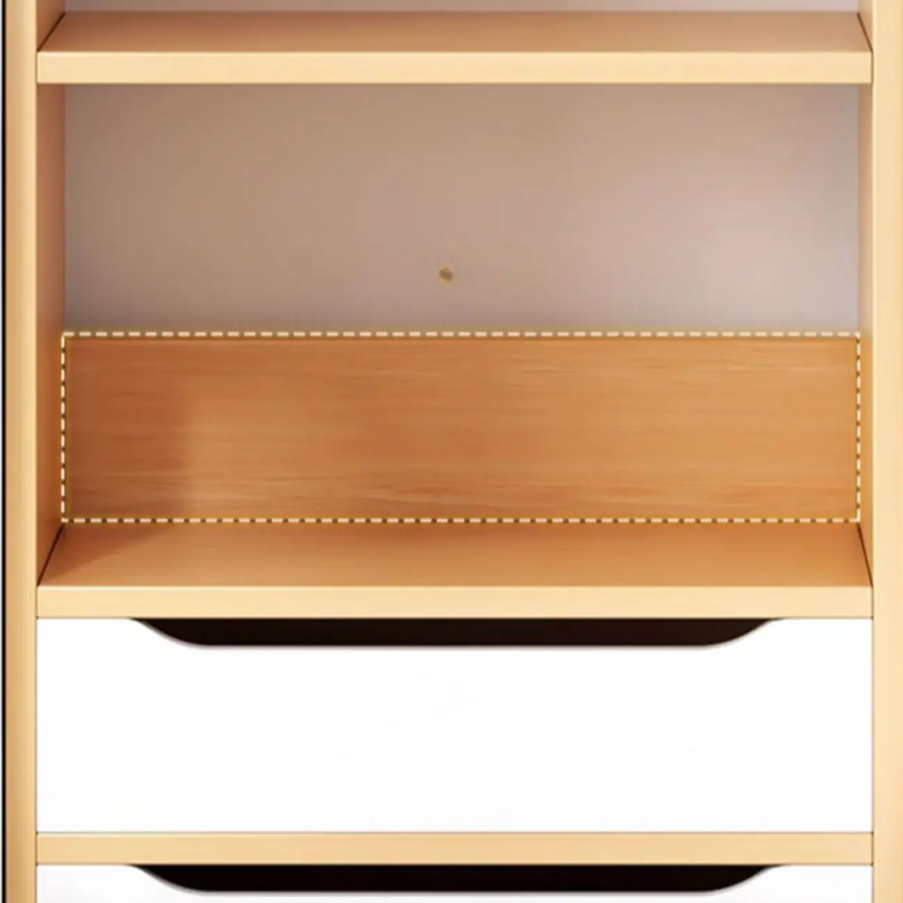 Tall Gray 4-Tier Open Back Wood Bookshelf with Drawer