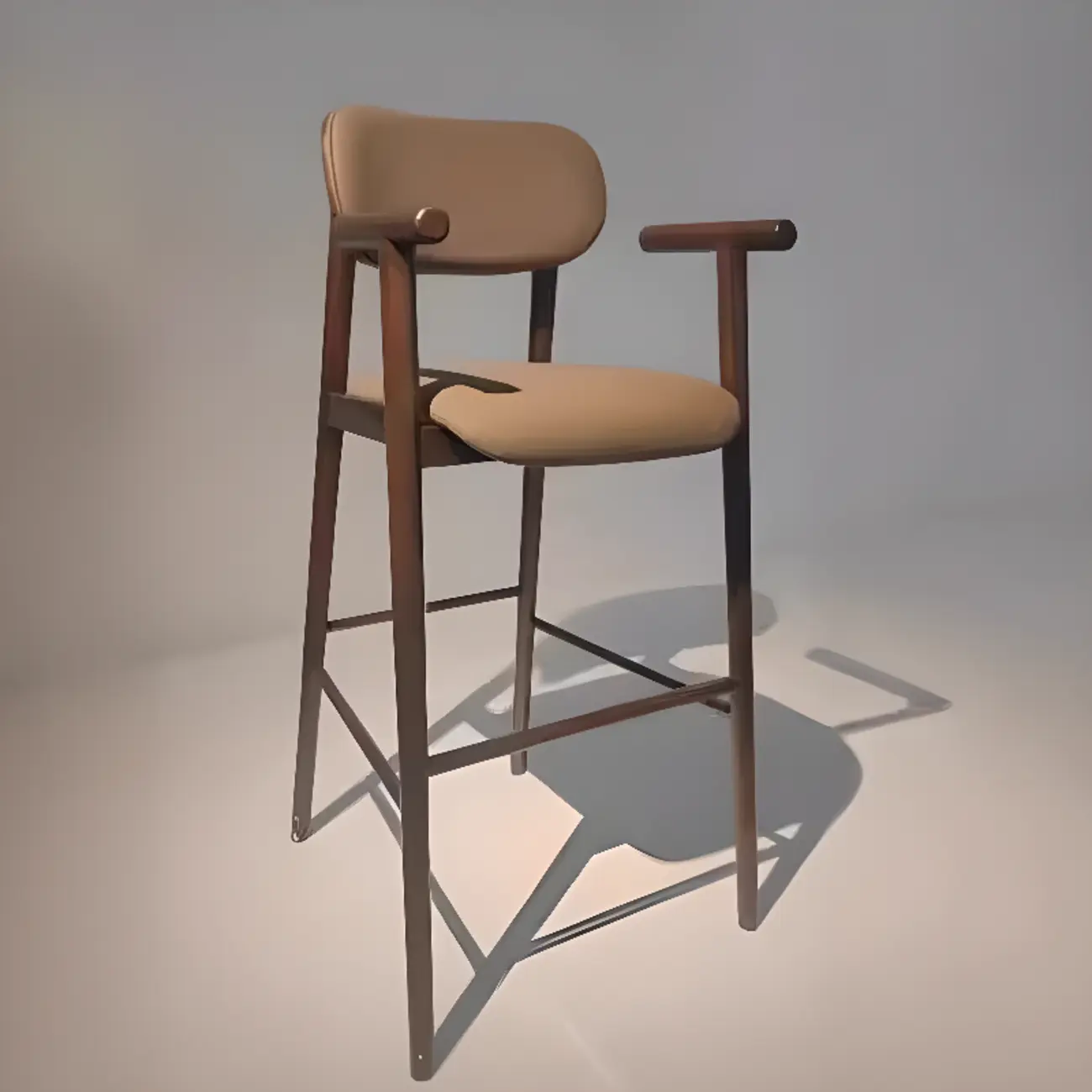 Square Four Legs Black Wood Leather Bar Stools