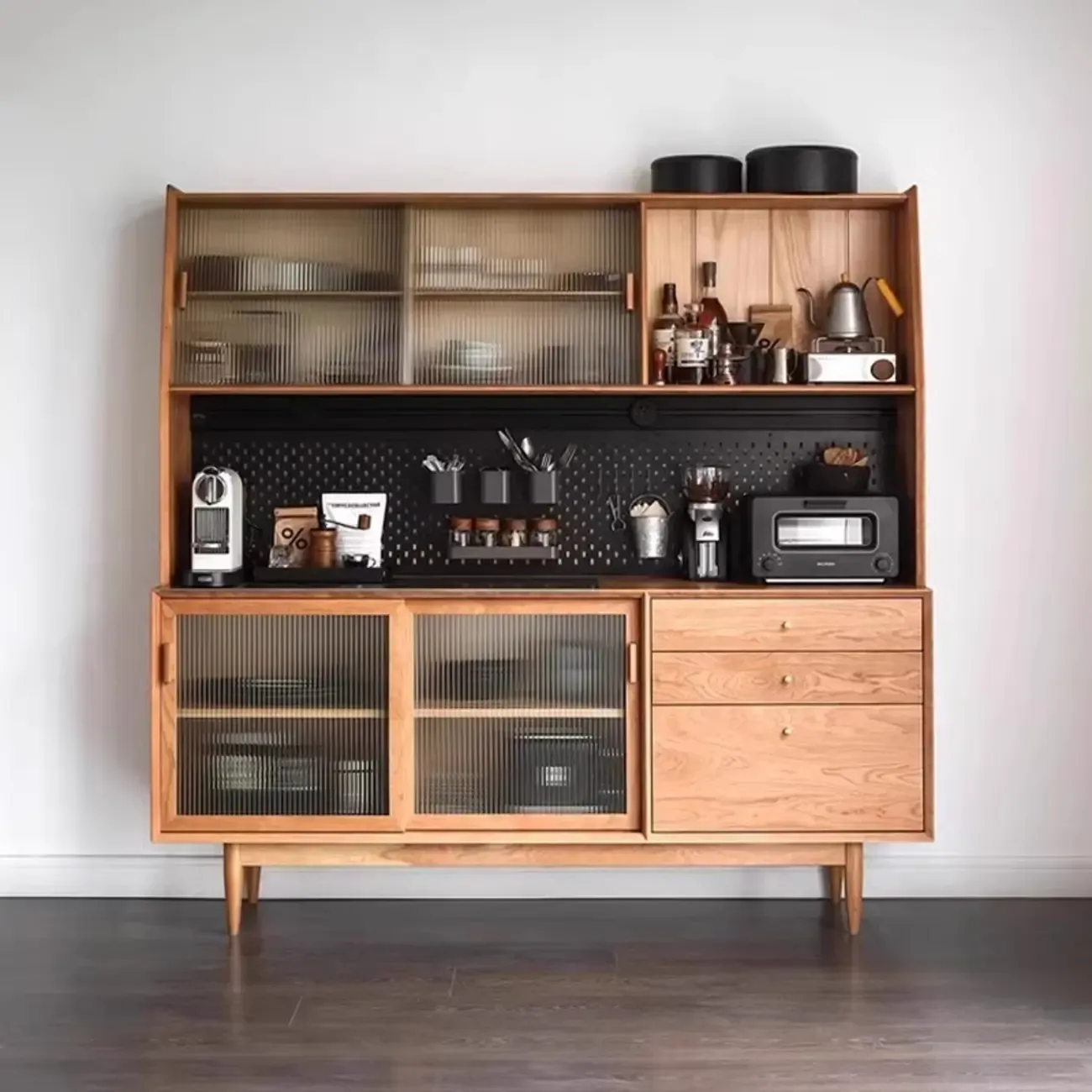 Modern Natural Wood Buffet Cabinet with Cabinets