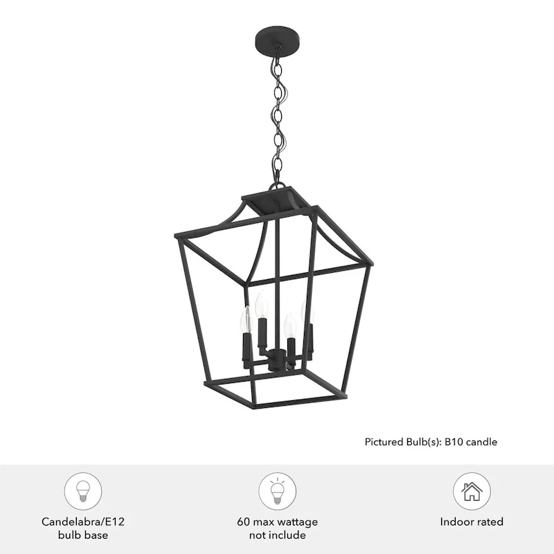 Hunter 15  Laurel Ridge 4-Light Lantern Pendant - Kitchen Island, Dining Room, Entry - Candle, Modern Farmhouse, Industrial