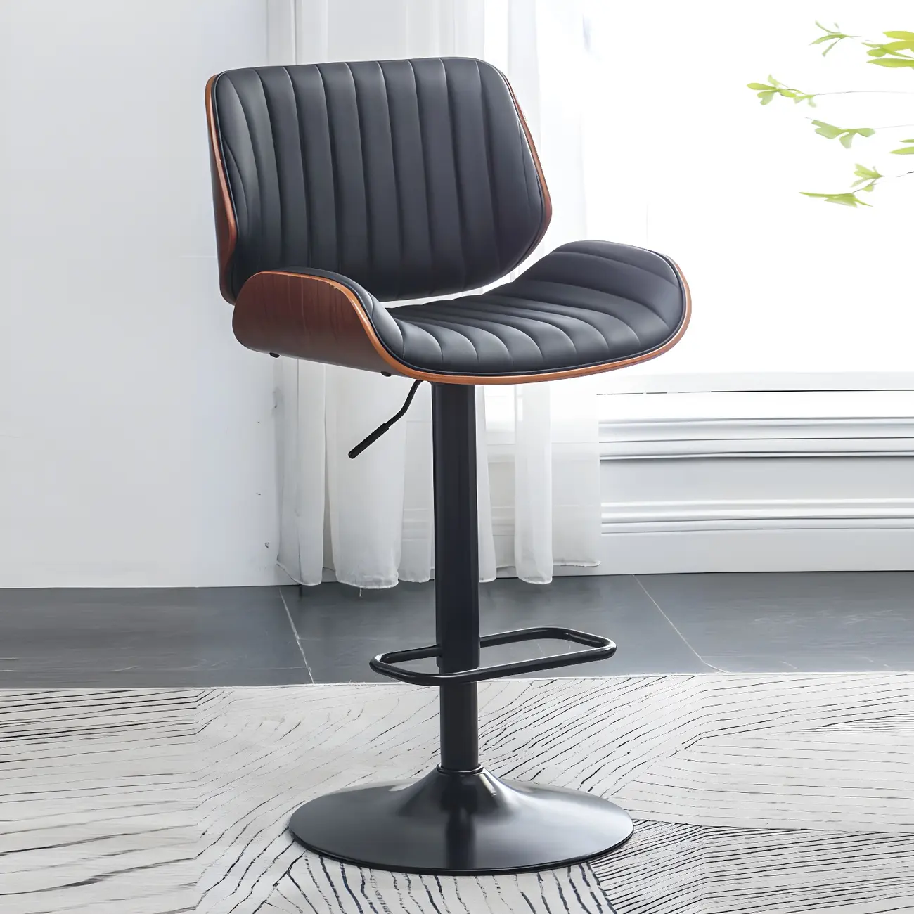 Elegant Wood Leather Red Swivel Adjustable Bar Stool