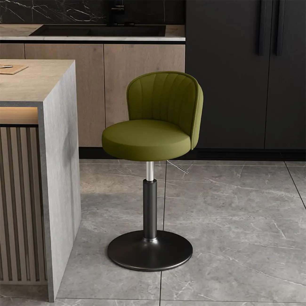 Modern Leather Adjustable Swivel Bar Stools with Back