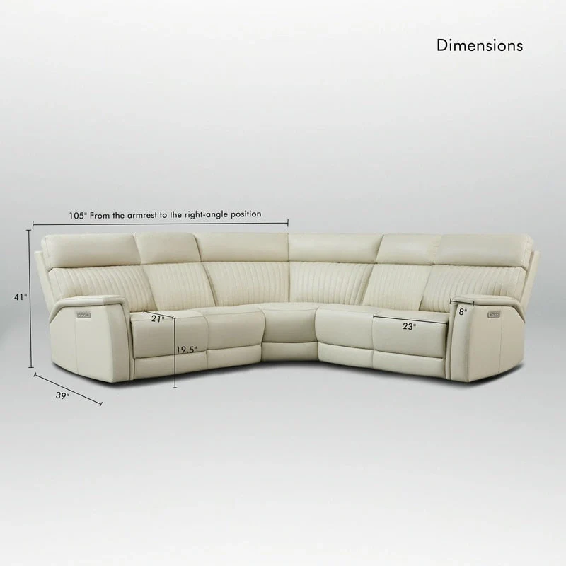 Genuine Leather Power Recliner Sectional with Power Ajustable Headrest and Lumbar, Zero Gravity, 2StationaryArmlesschairs