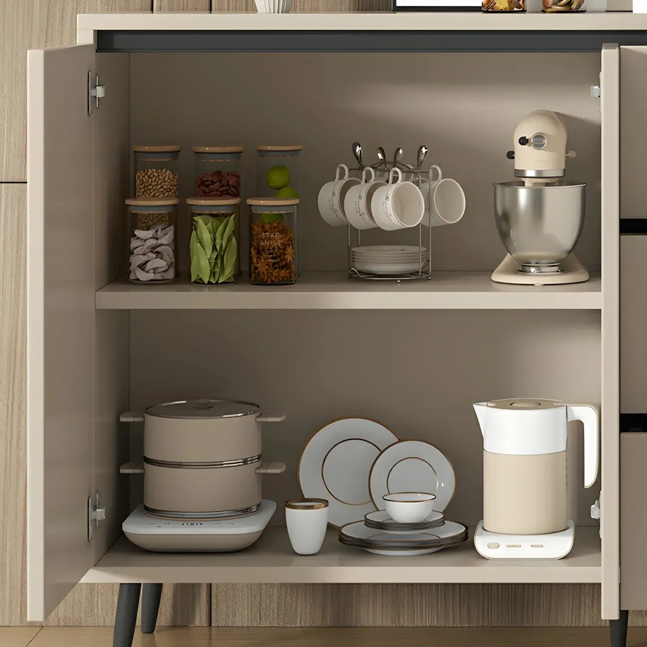 Modern Wooden Sideboard with Multi-Drawers and Cabinets