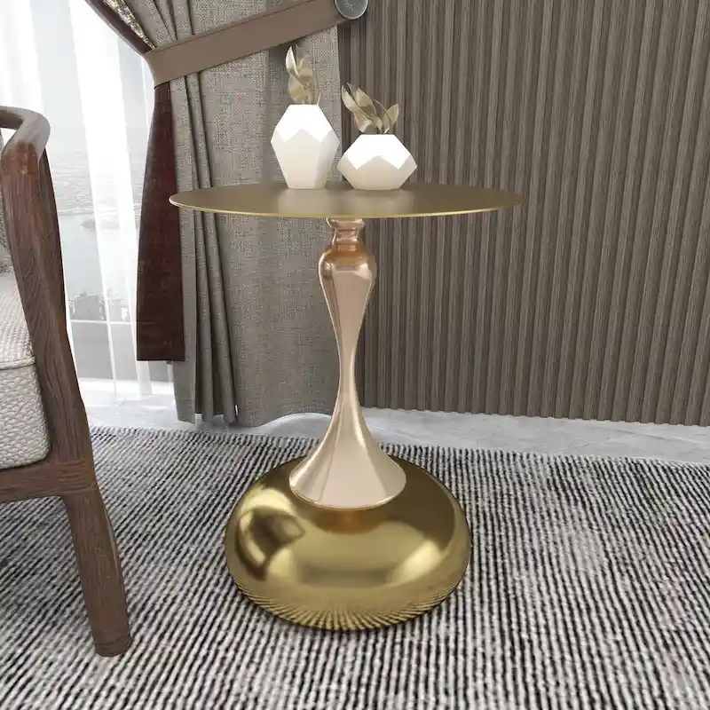 Savoy 18-Inch Round Side Table in Gold Stainless-Steel End Table with a Round Pedestal base
