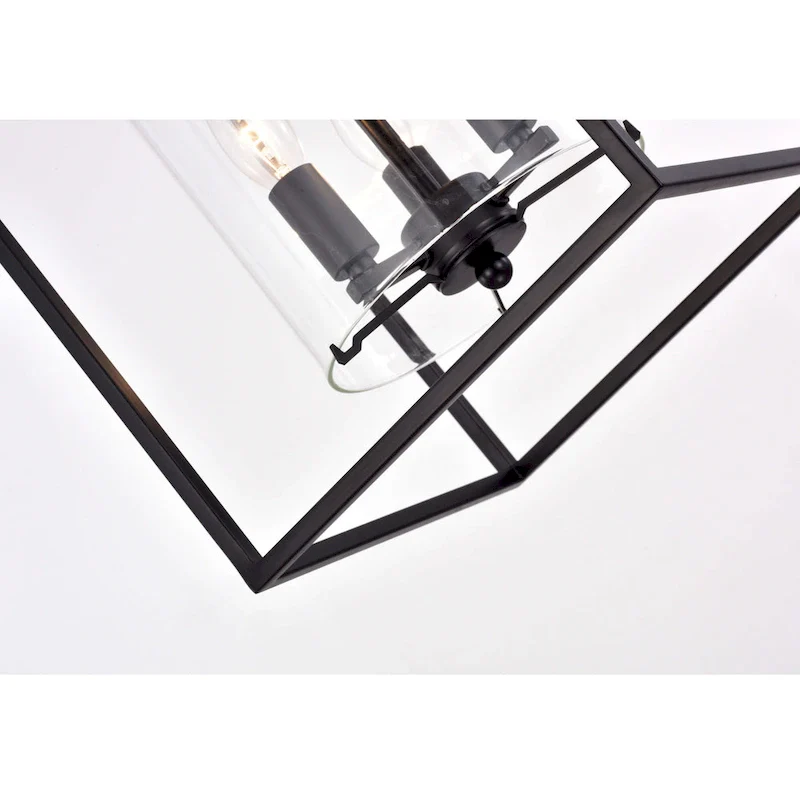 Marta Antique Black 3-light Glass and Metal Lantern Pendant Chandelier