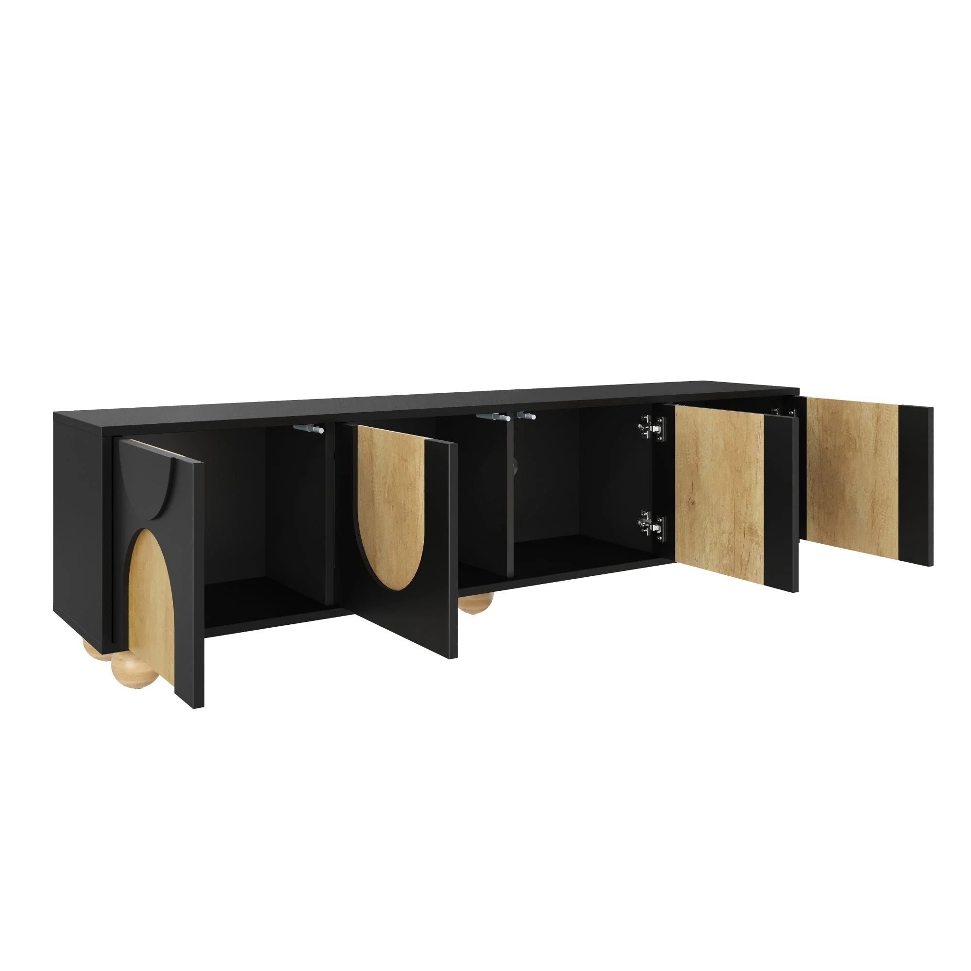Modern Curve Shape Two Tone 69.6' TV Stand with Ball Feet Detail