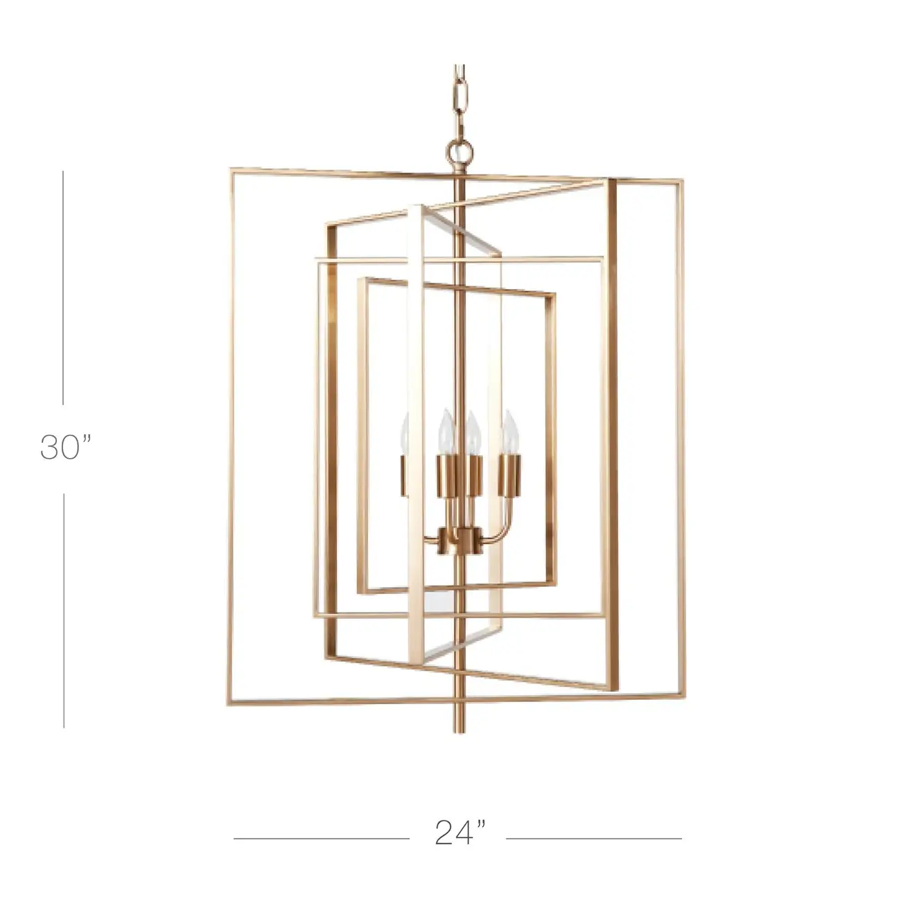 Modern Gold Rectangular Metal Cage Chandelier
