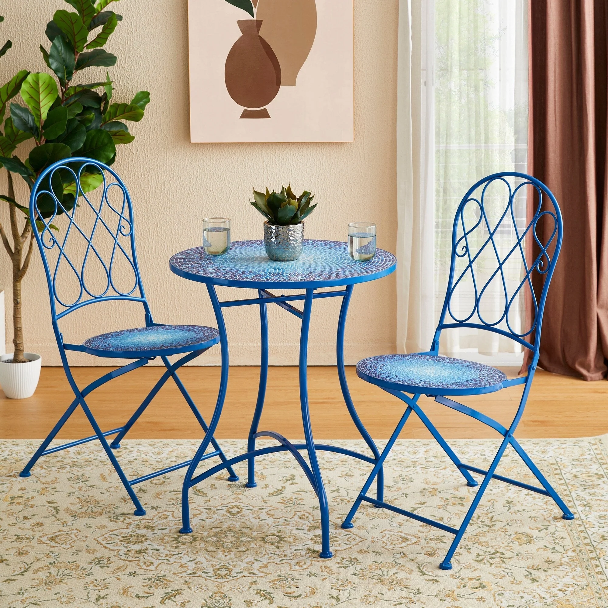 Glitzhome Outdoor Metal Folding Bistro Set 3PCS Patio Table Chairs