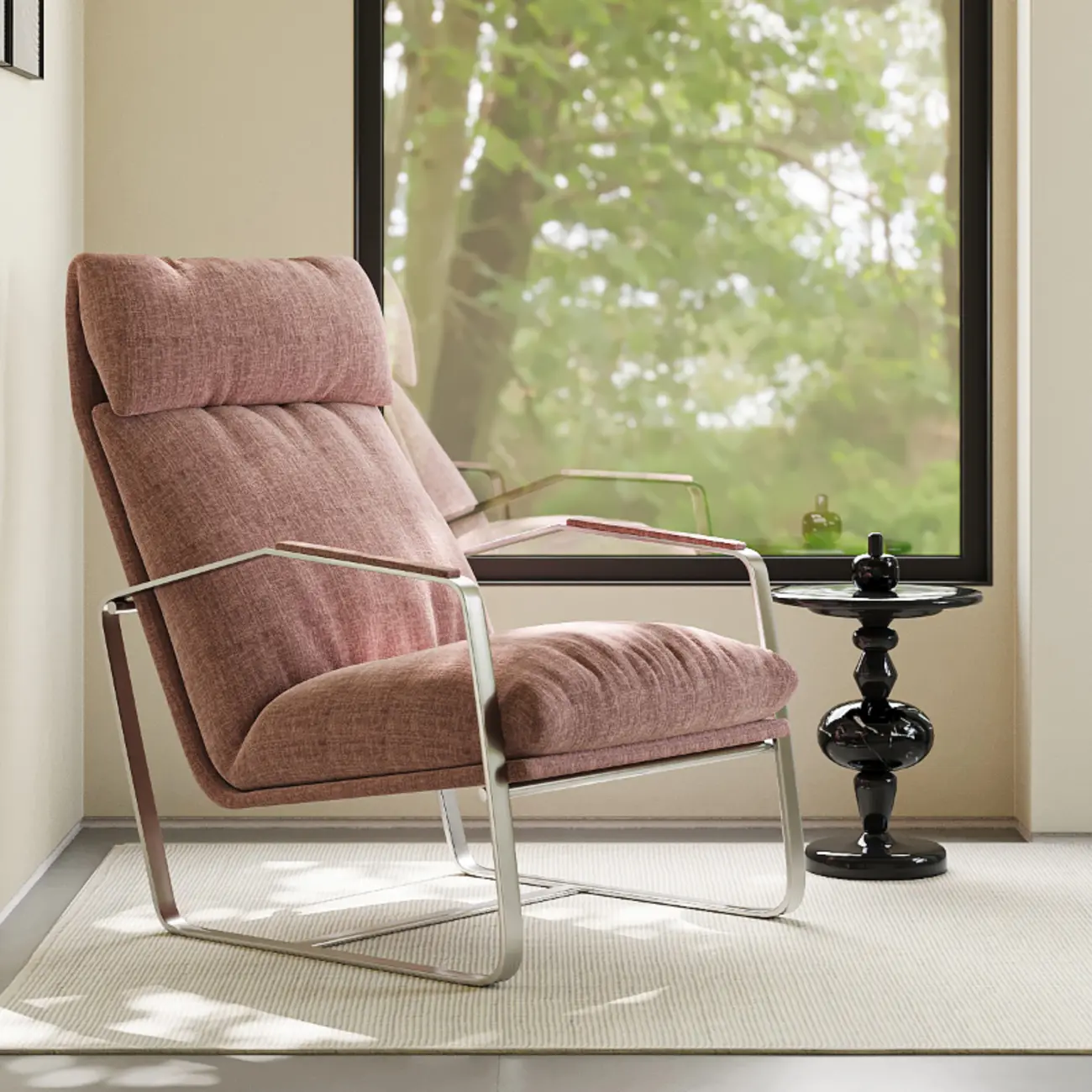 Modern Chenille High-Back Accent Chair With Arms