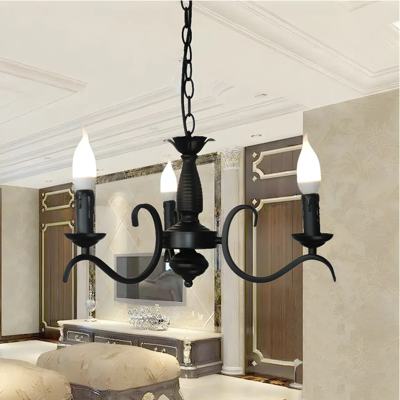 Industrial Black Metal Candelabra Chandelier