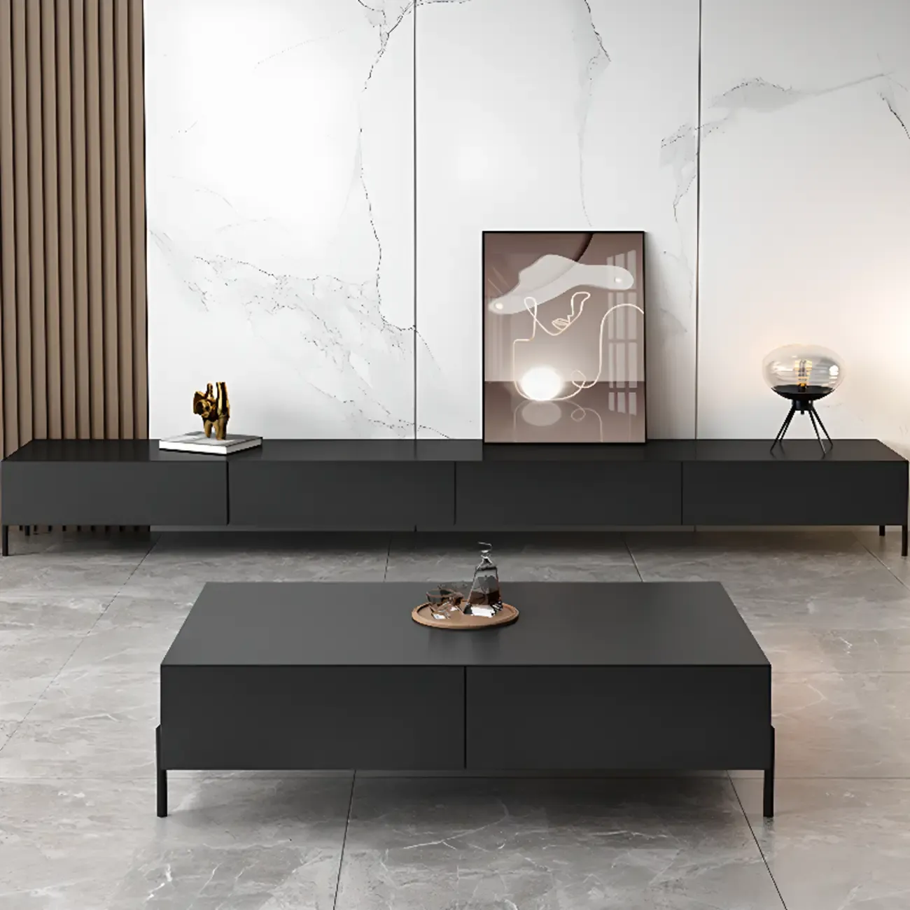 Modern Wood TV Stand in Nut-Brown with Drawers