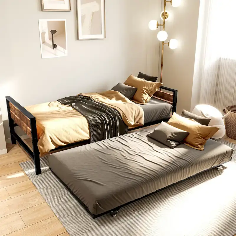 Twin Black Pull-out Metal Bed