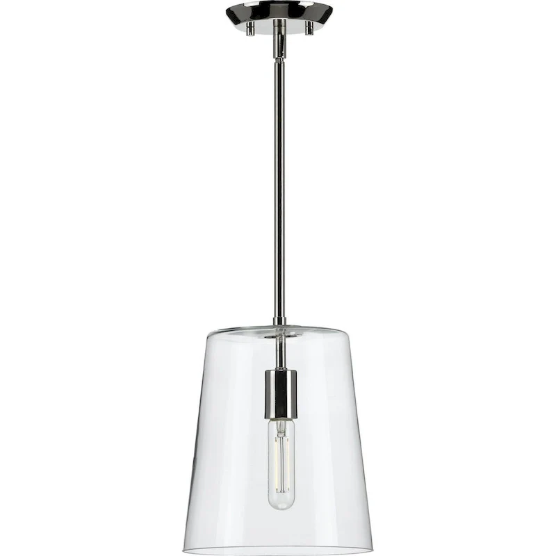 Clarion Collection One-Light Polished Nickel Clear Glass Coastal Pendant Light - 9 in x 9 in x 11.375 in