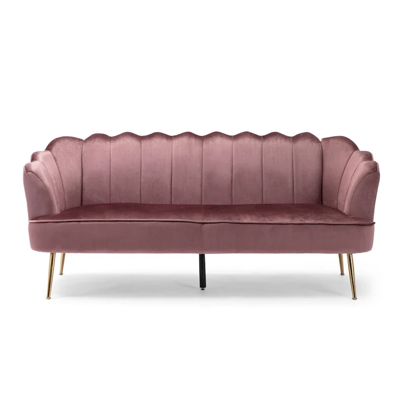 Velvet Channel Stitched 3-seater Sofa with Metal Legs