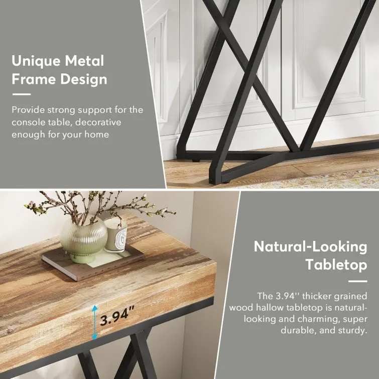 55 Inch Wood Console Table, Sofa Table Entryway Table with Unique Metal Legs