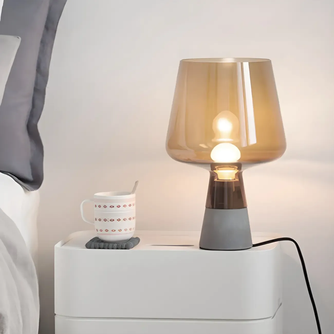 Modern Amber Glass Geometric Table Lamp for Bedroom