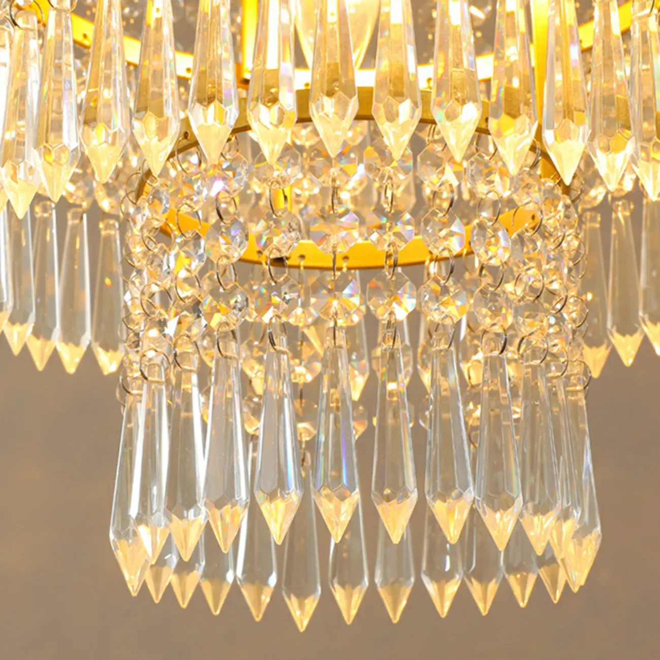 Modern Gold Descending Crystal Round Chandelier