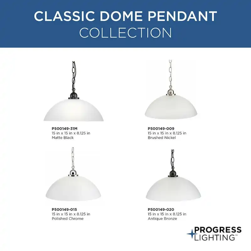 Classic Dome Collection One-Light Matte Black Transitional Pendant - 15 in x 15 in x 8.125 in
