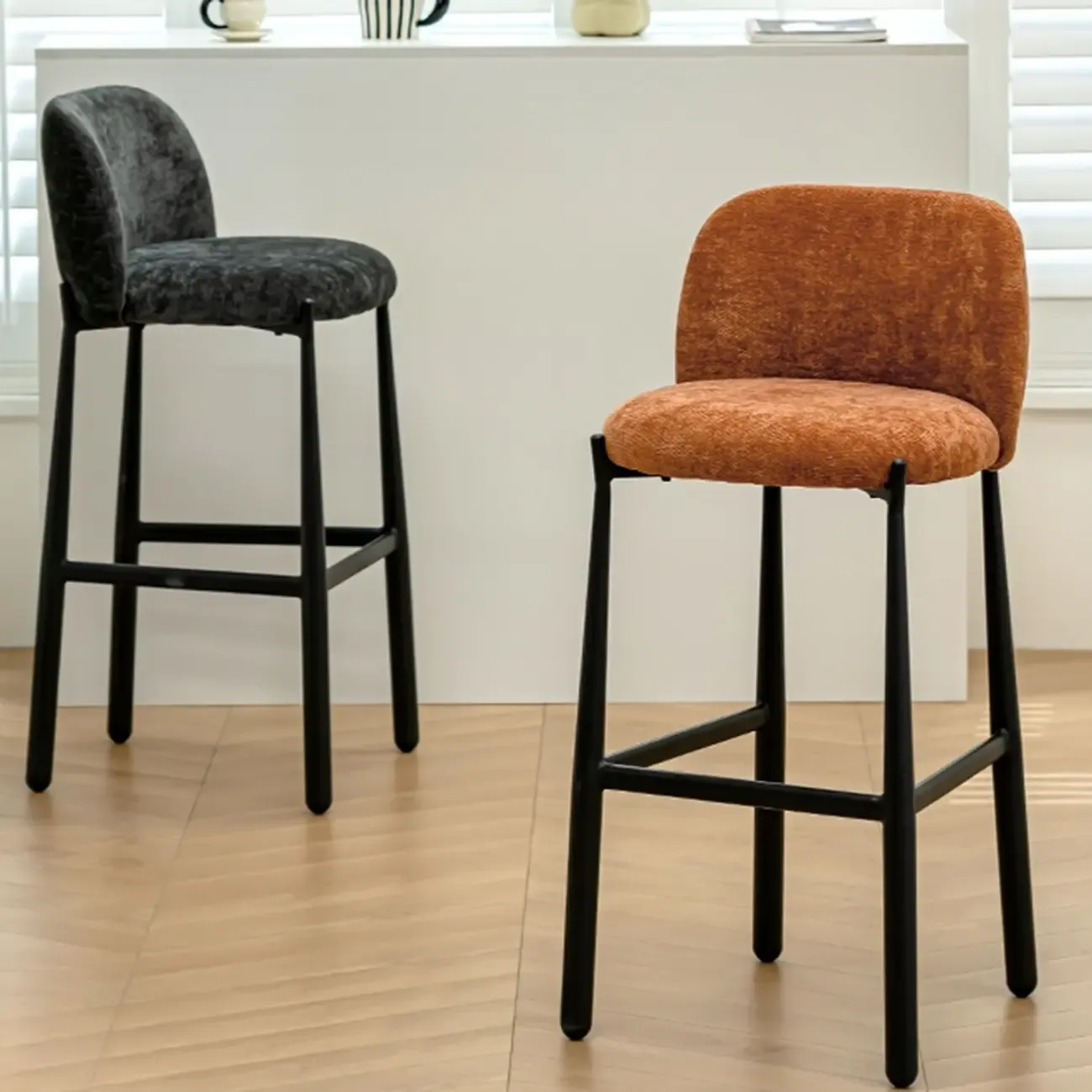 Mid Century Modern Square Upholstered Bar Stools Counter Height