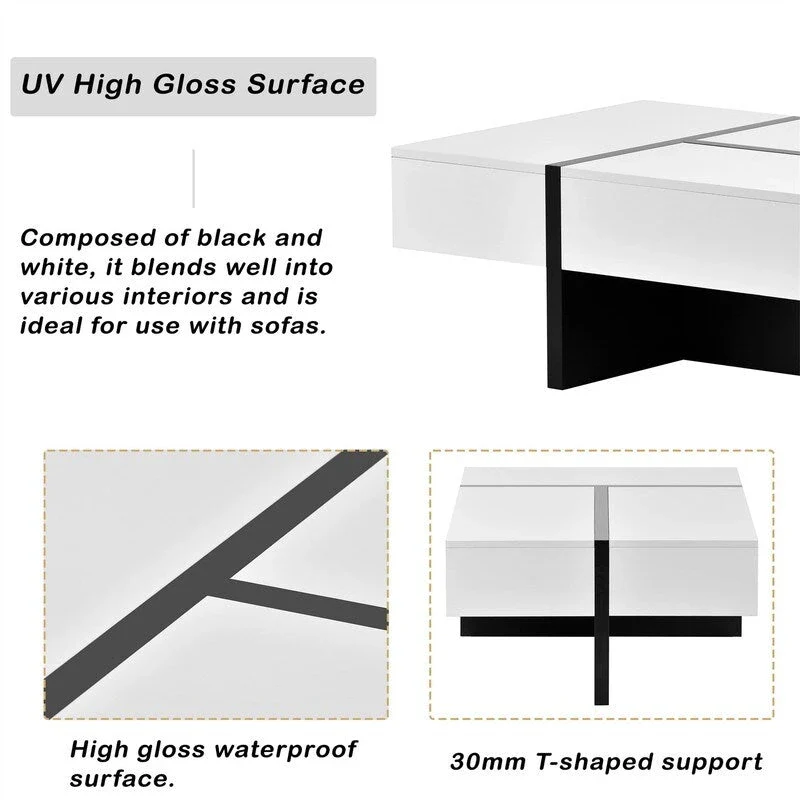 45.2 Modern High Gloss Surface Coffee Table By Aoolive