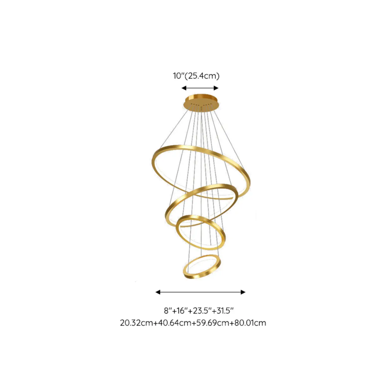 Modern Gold Ring Stairwell Chandelier Warm Light LED
