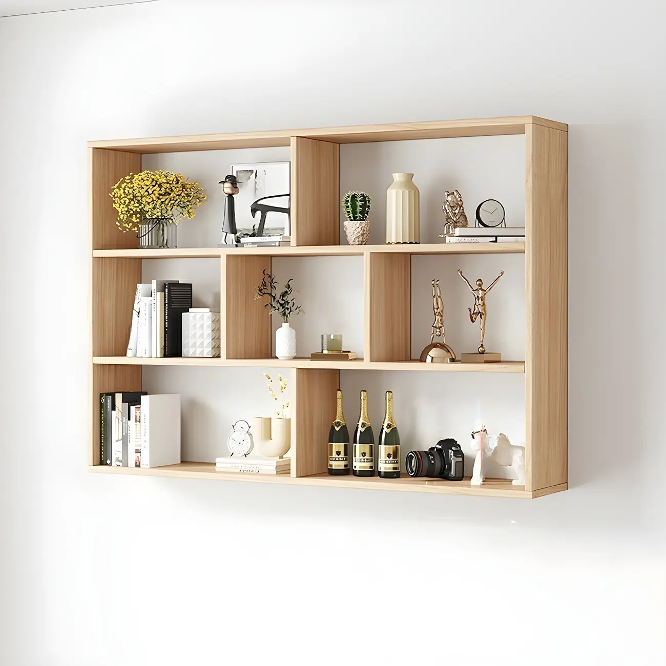 White Wall-Mounted Cube Wood Display Bookcase