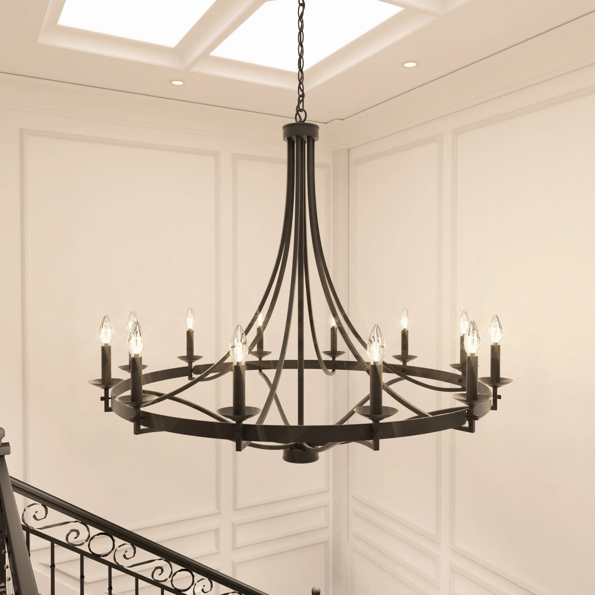 Fidenza 12-light Modern Farmhouse Empire Wagon Wheel Chandelier with UL - D40'' * H135''