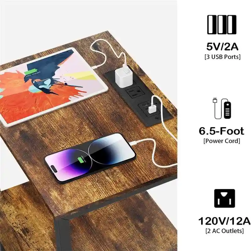 Side Table with Charging Station - 11.8D x 15.7W x 23.6H