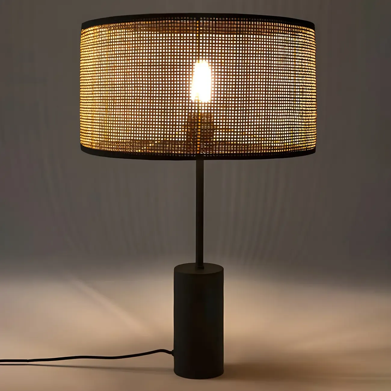 Brown Rarran Metal Drum-Shaped LED Table Lamp