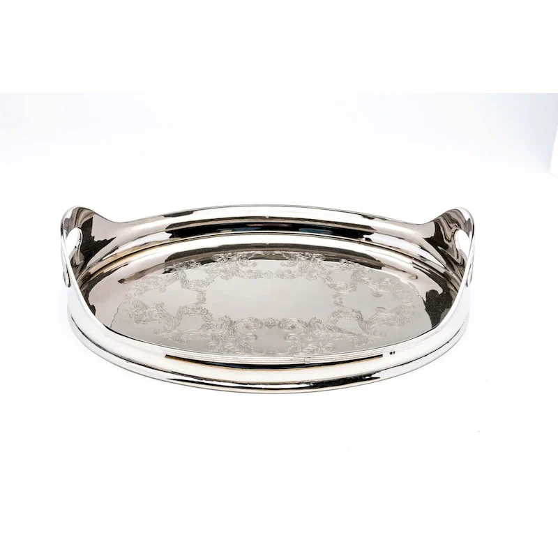 Nickel Tray Oval Etched - 12.5x16.5x4