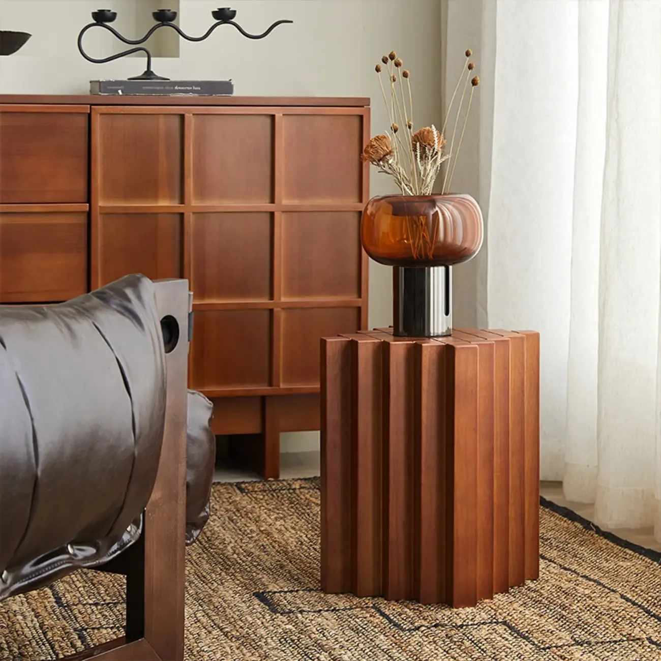 Square Solid Wood Side Table for Living Room