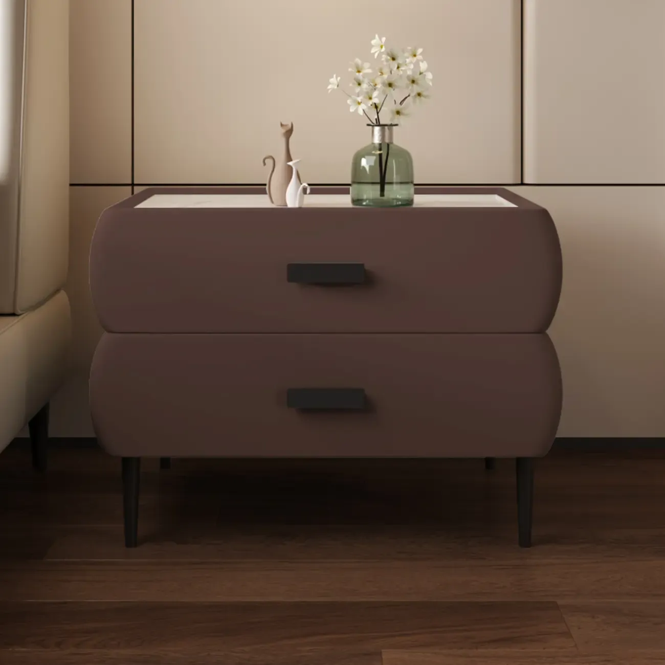 Simple Sintered Stone Top 2-Drawer Nightstand