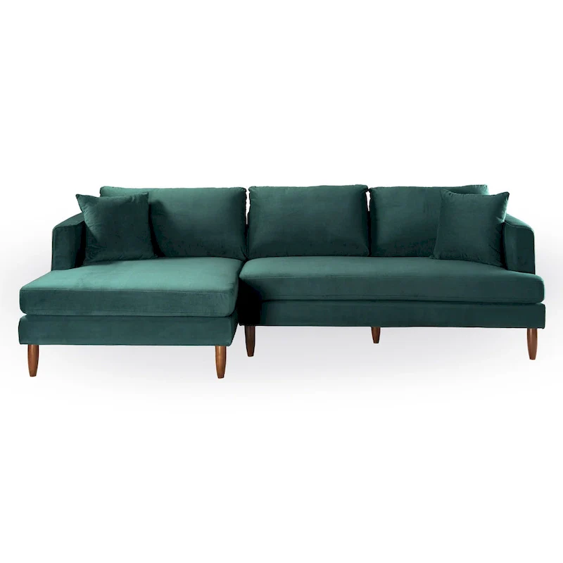 Diana Mid-Century Modern L-Shaped Pillow Back Velvet Sectional Sofa
