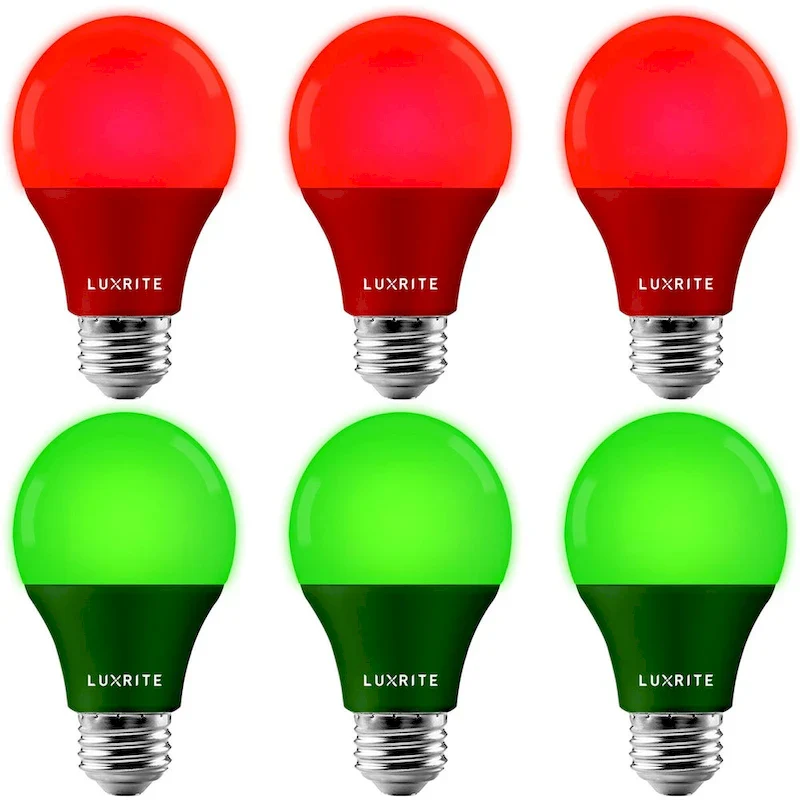 Luxrite A19 Christmas LED Red and Green Light Bulb 60W Equivalent UL E26 Indoor Outdoor Holiday Lighting