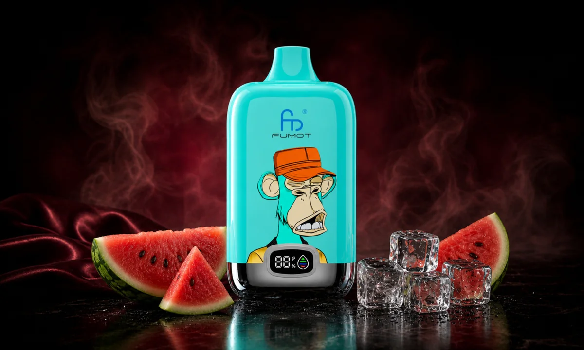 Fumot Digital Box 12000 Lush Ice Vape in einer dunklen Rauchszene