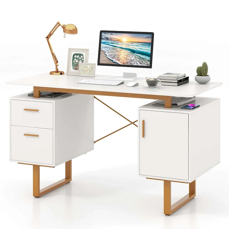 Costway 51 Home Office Desk with Floating Desktop Dual Drawers