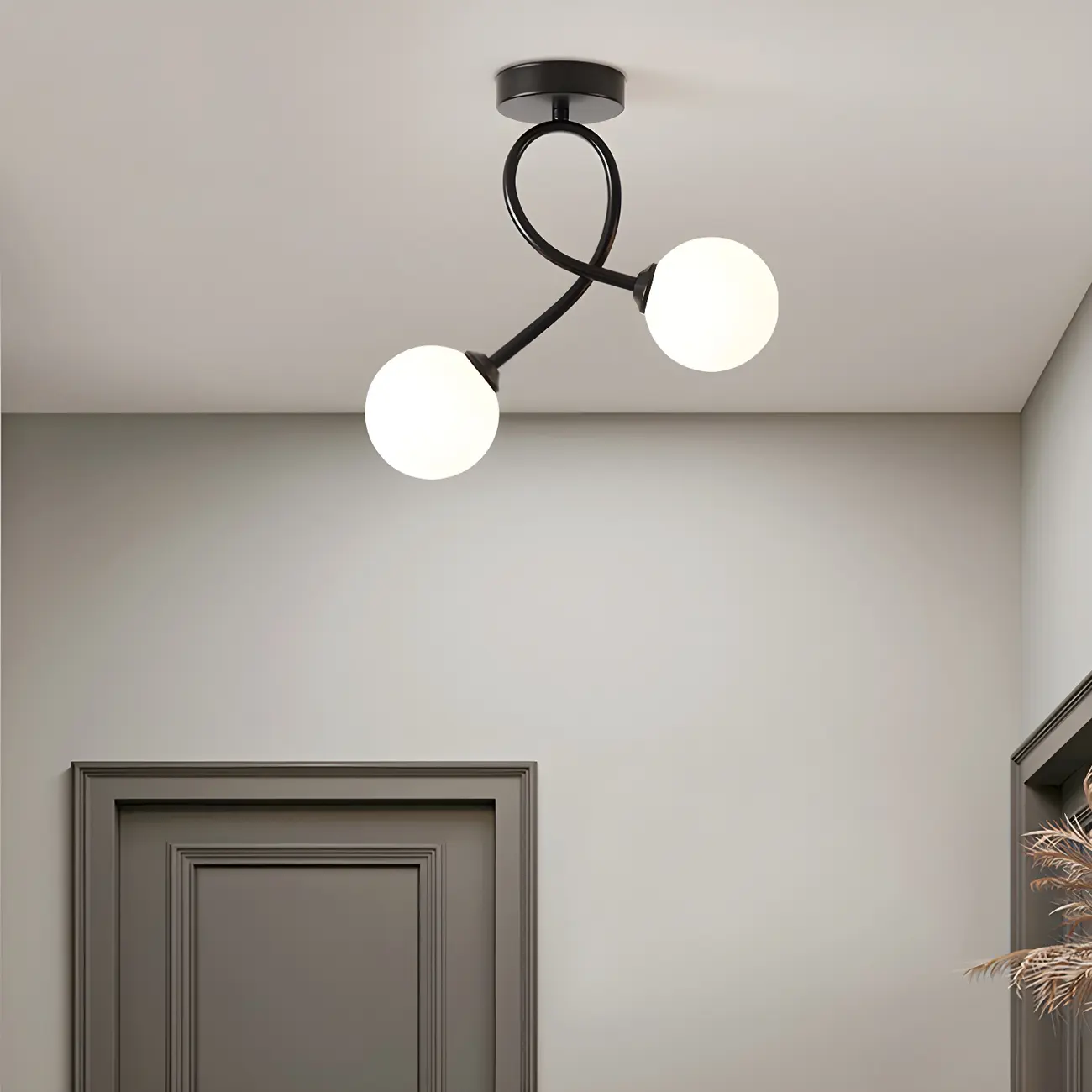 Hallway Dual Globe Glass Semi Flush Ceiling Light