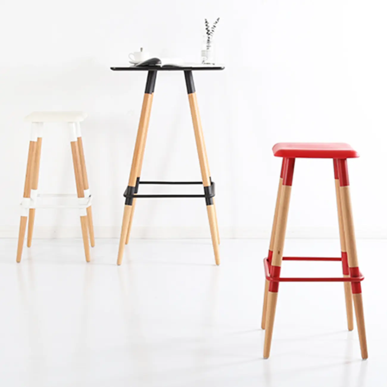 Modern Red Wooden Square Pub Tables