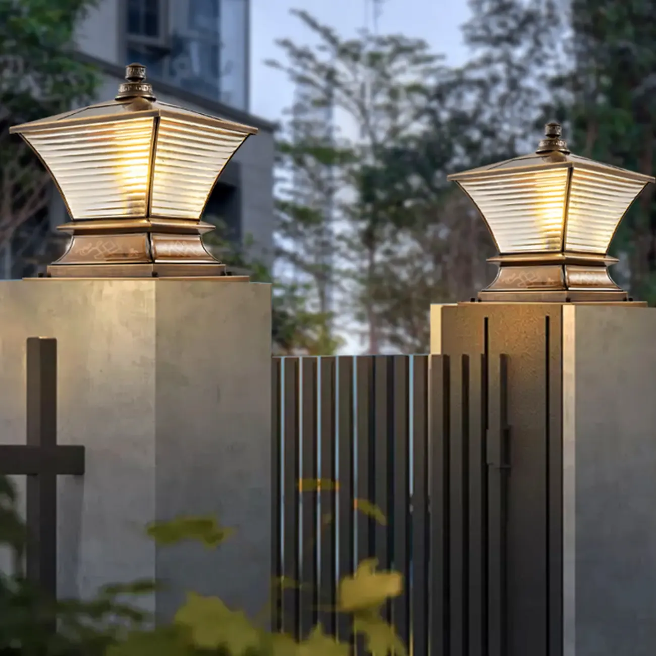 Vintage Brass Flared Solar Outdoor Post Lights