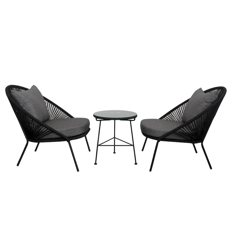 Solana Black Rope 2 Person Stacking Seating Group with Cushions