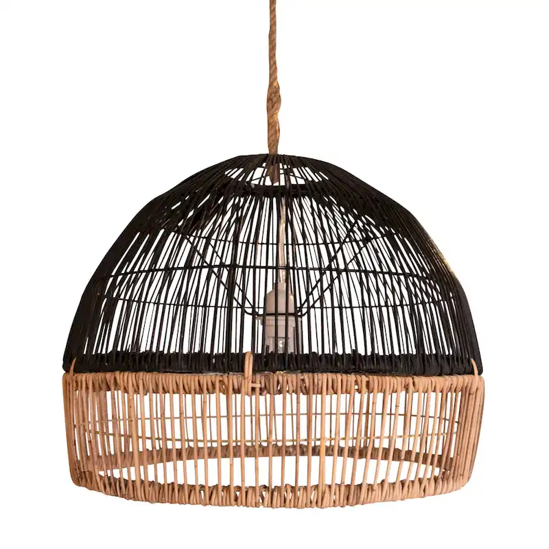 Grace Natural Woven Two-Tone Rattan Lamp Shade, Black and Natural